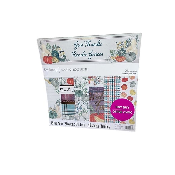 Recollections Craft Paper Pad GIVE THANKS 36 12"x12" sheets 18 design - Picture 1 of 10